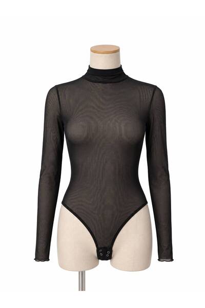 eva clothing بدلة نسائية سوداء من التول بياقة على شكل حرف V وأكمام طويلة