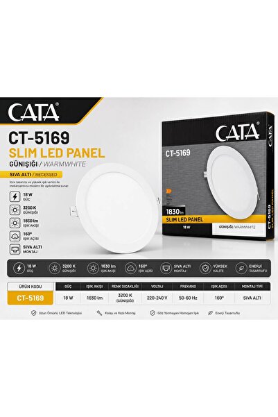Cata CT-5169 18W Slim Sıva Altı LED Panel Armatür Spot Metal Kasa Günışığı
