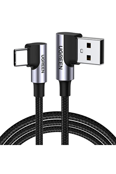 Ugreen Кабел за данни с прав ъгъл US176 (20856) - USB към Type-C, Бързо зареж...
