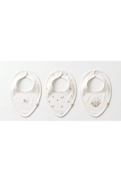BabyCosy Organic Wear 100% Organic Cotton 3-Piece Unisex Scarf Bib Set Lamb Patterned Organic Baby Food Bib