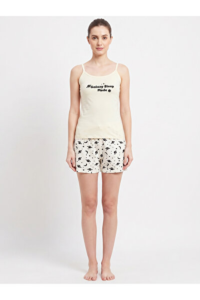 FAMES PİJAMA 100% Cotton Combed Galaxy Pattern Women's Shorts Set with Straps