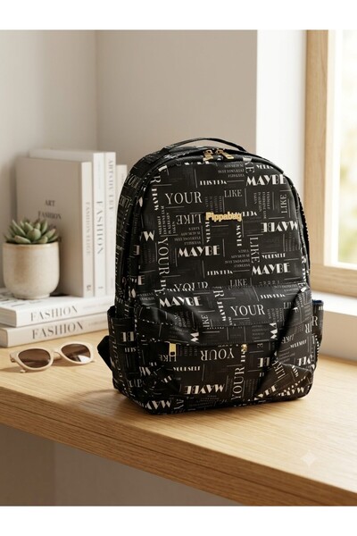 Lisinya School Bag Three Compartments Black Daily Backpack