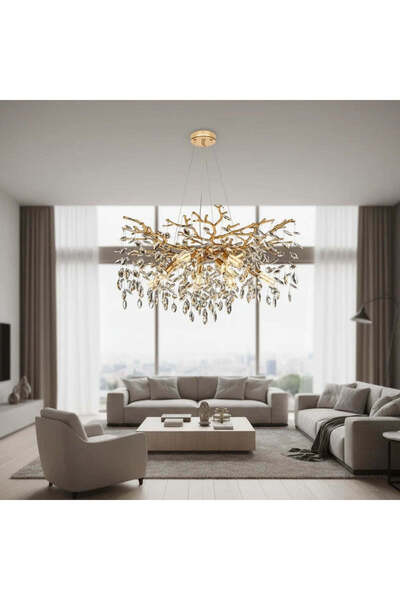 OEM Candelabru Cristal LEAF Regalis, Φ80cm, 10xE14, Auriu, Metal si Cristal