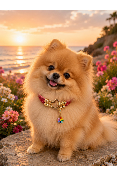 LOOL PREMİUM Kırmızı taşlı parlak köpek kolyesi tasma parlak tasma