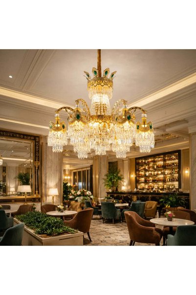 OEM Crystal Chandelier 13xE14, D80cm, Shiny Gold, Adjustable Height, Metal an...