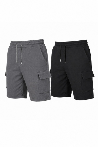 SURMARİ Set of 2 Unisex Comfortable Fit Shorts with Cargo Pockets