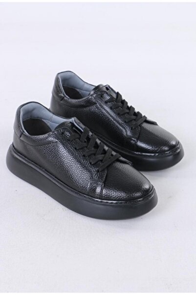 Premium Siyah Erkek Sneaker – %100 Hakiki Deri, Siyah EVA Taban
