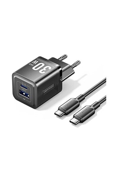 Vention 30W GaN Çift Çıkışlı (USB-C 30W USB-A 30W) Hızlı Şarj Başlığı 1m Kablolu iPhone Uyumlu TZ-FEQ ( Distribütör Garantili )