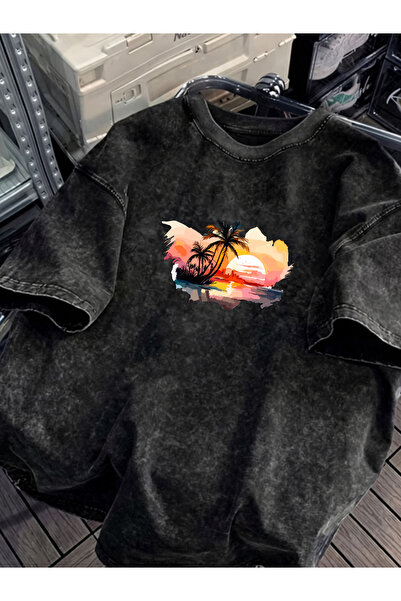 Pink Sky Unisex Oversize Vintage Washed Street Style Μόδα του δρόμου Βαμβακερ...