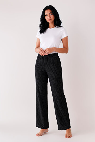 Albie Women's Casual Trousers Knitted Fabric Elastic Waist Textured
