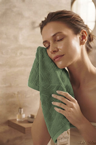 Elif Mira Hand and Face Towel 50X90 cm 100% Cotton Leaf Patterned Botanica