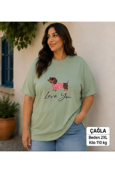 3S MODA تي شيرت نسائي كبير الحجم مطبوع عليه Basic Love You Digital