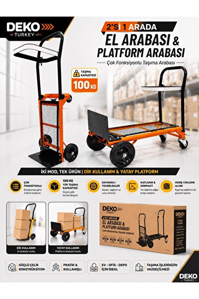 DEKO TURKEY 100 KG 2'si 1 Arada Katlanır El Arabası Taşıma Arabası | Çok Fonk...