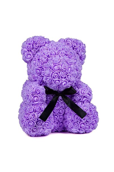 Velaris Ursuleț de pluș din trandafiri, violet, 60 cm – cadou romantic, ambal...