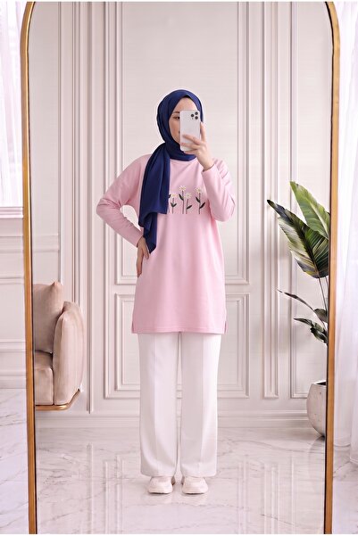 MİHRA STORE Laleay Elegantna bluza sa 5 izvezenih margarita - SS13148 roza
