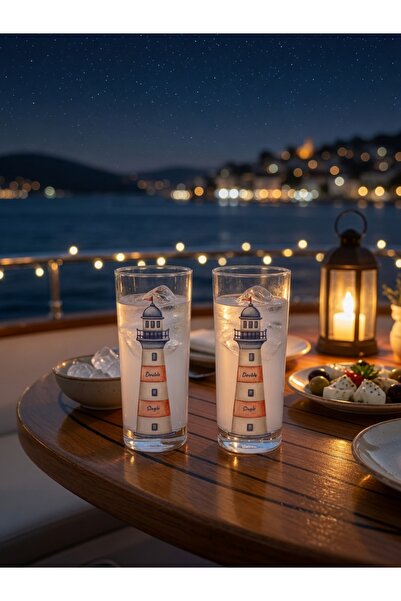 HUBBYCHEF Marin Kırılmaz Fener Tasarımlı Rakı Bardağı 2'li Set - Tekne ve Havuz Tipi Denizci Kadehi