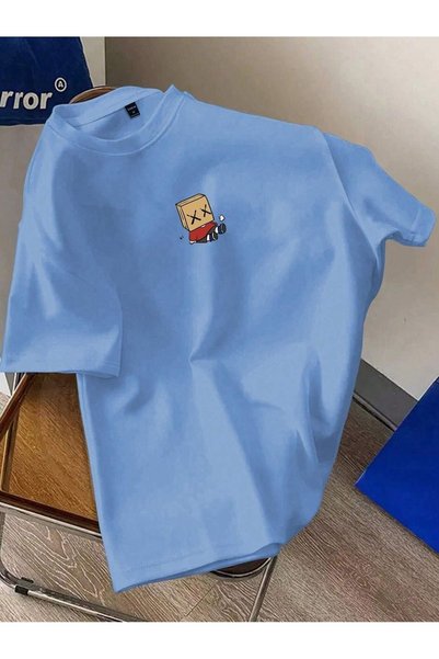 WESTİMO Unisex Baby Blue Cardboard Face Printed Oversize T-Shirt