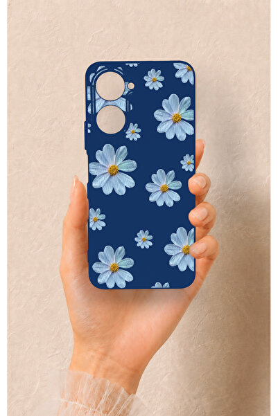 Vip Case Vivo Y18 Uyumlu Mavi Papatya Desenli Silikon Kılıf