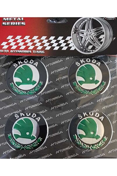GARDENAUTO Skoda Yeşil Alüminyum Yapıştırma Jant Göbeği 4'lü 55mm