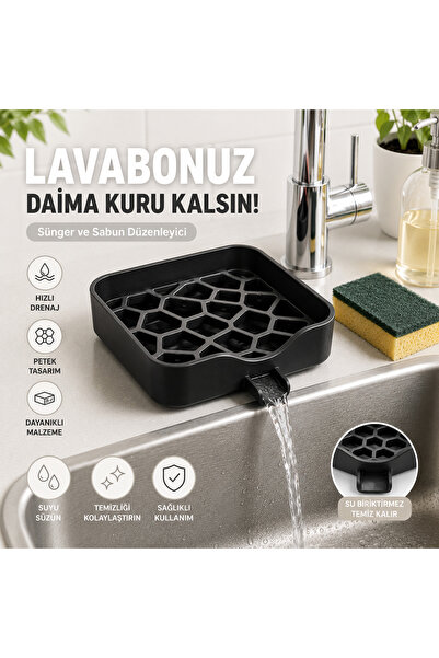 Basart Lavabo Üstü Sünger ve Sabun Düzenleyici Drenajlı Organizer | Petek Tas...