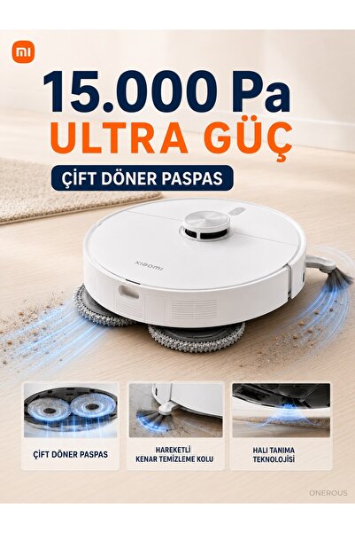 Xiaomi 15000Pa Akıllı Robot Süpürge Ve Mop Çift Döner Mop LDS Lazer Navigasyo...