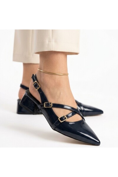 Generic Brand Siwan Navy Blue Patent Leather Heeled Shoes