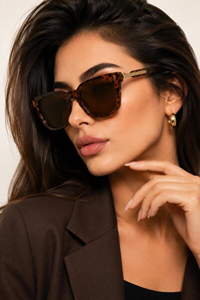 Nilu Moda UV400 Premium Leopar Desenli Güneş Gözlüğü | Gold Metal Detaylı Kadın
