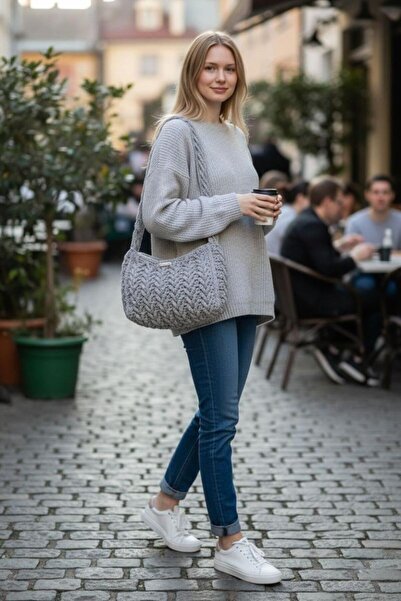 Ceki Home Straw Look Women's Shoulder Bag Hand Knitted Stylish Design