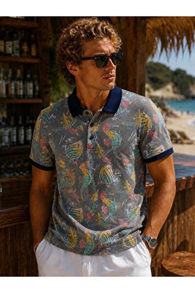 İLKCET MODA Men's Digital Printed Collared Premium T-Shirt