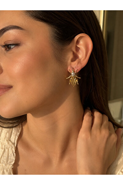 ANKA JEWELLRY أقراط نسائية من الفولاذ باللون الذهبي على شكل حشرة الجندب مع تف...