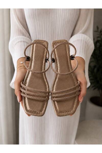 PLN SHOES Orthopedic Sole Cross Band Sparkling Detailed Flat Heel Women's Eve...