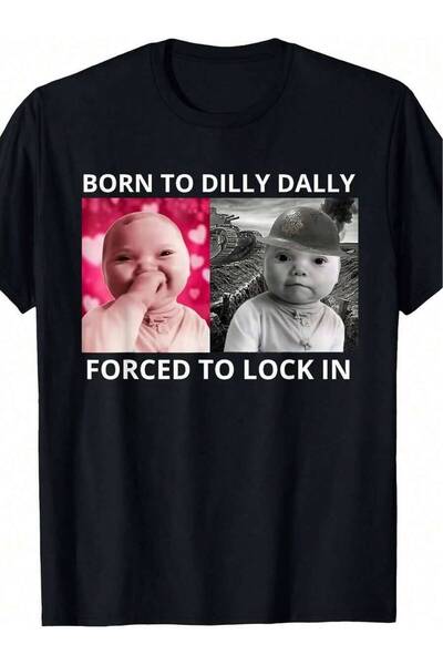 9TAY تي شيرت عصري مضحك للرجال والنساء برقبة مستديرة، تي شيرت Born Dilly Dally...
