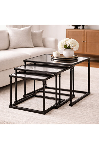 UTTERMOST Henzler 62 W x 46 H x 63 D Black Nesting Nesting Table with Mirror Top