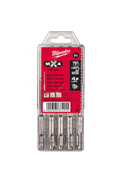Milwaukee SDS-Plus Hammer Drill Bit Set, 4932352833, MX4, 5 Pcs/Set