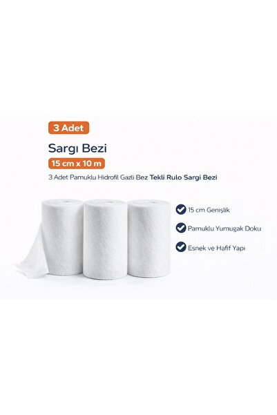 Genel Markalar Sargı Bezi 15 cm x 10 m 3 Adet Pamuklu Hidrofil Gazlı Bez Rulo...