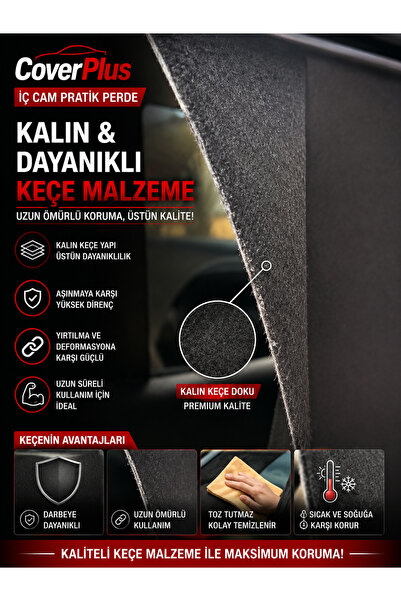 CoverPlus İç Cam Pratik Perde Keçe Güneşlik 2'li Set-Pratik Kullanımlı Kalın Oto Perde.