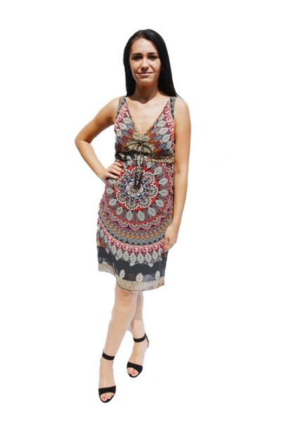 OEM Rochie vaporoasa de vara cu decolteu in V, imprimeu multicolor