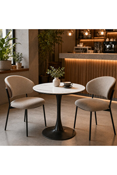 on home Ceramic Cafe Table Round - Marble White x Black