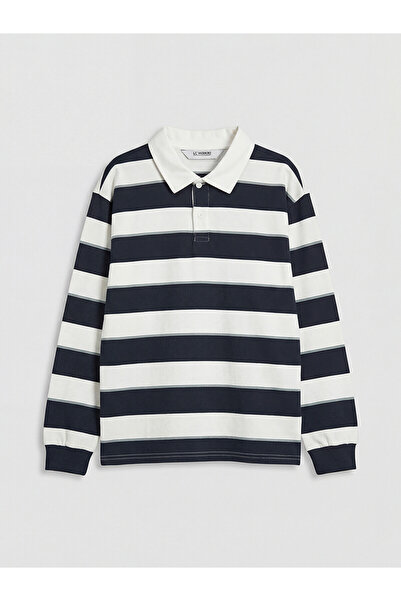 LC Waikiki Trendlucky with a Difference in Color Polo Collar Long Sleeve Stri...