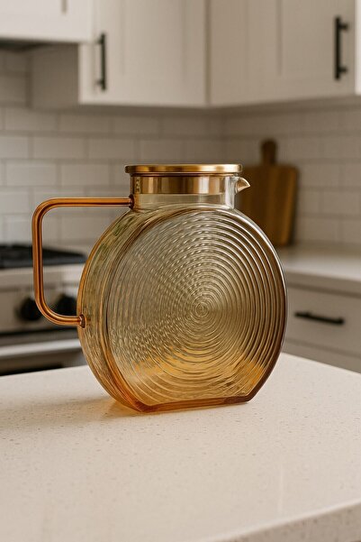 Lumindra Borosilikat Cam Amber Salyangoz Desenli Sürahi 2500 Ml Buzdolabı Kap...
