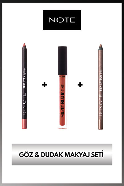NOTE Çarpıcı Detaylar 3'lü Makyaj Seti Velvet Blur Tint Silk Stay Lipliner Si...