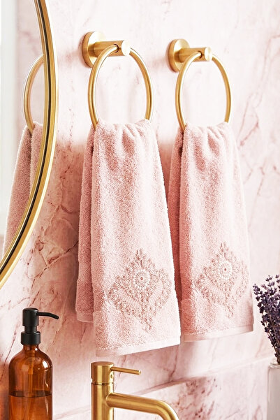 iselahome Belissa Laced Cotton Dowry Hand Towel Set of 2 50X90 cm