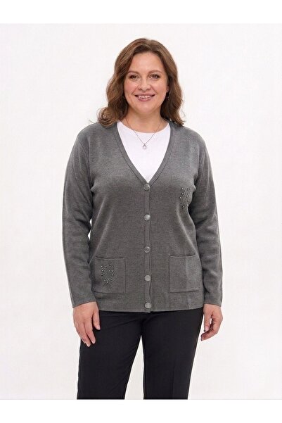 onno style women Classic Knitted Jacket with Steel Mesh Stone Accessories