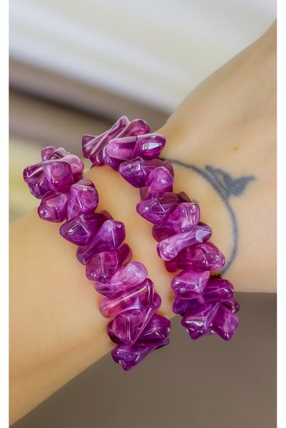 Dore Collection Imported Natural Stone Bracelet Flexible Elastic Broken Bone Cut Chalcedony