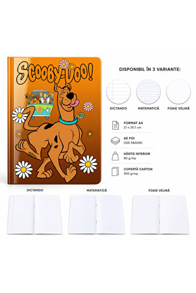 Ingift Caiet A4 Personalizat Scooby-Doo Retro – 60 Foi, Dictando