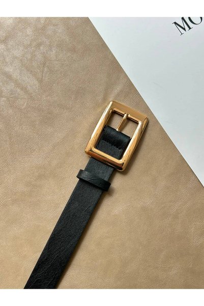 LİA KEMER 2-Pack Women's Black and Mink Gold Buckle Belt Waist Belt Jacket Belt Dress Belt Trouser Belt