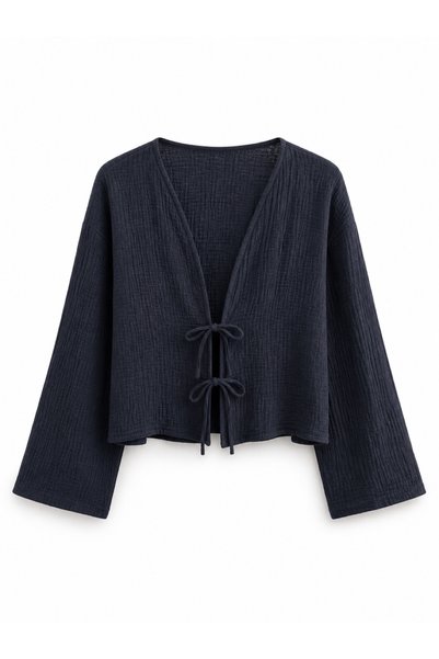 exxit collection Muslin Fabric Women's Tie-Front Blouse - Tie-Front Hijab Clothing Blouse