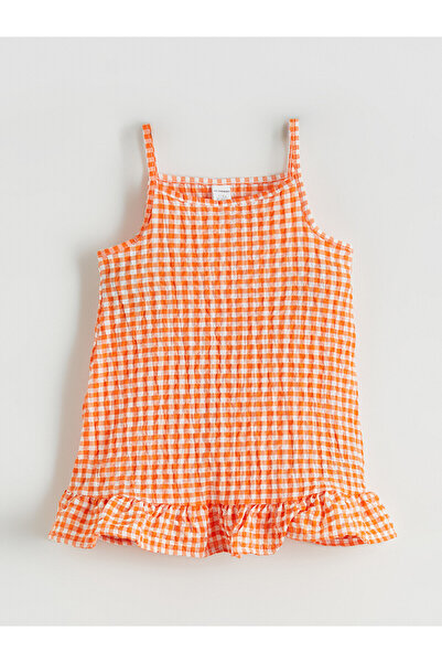 LC Waikiki Trendlucky with Difference Square Collar Plaid Ruffles Girls Dress