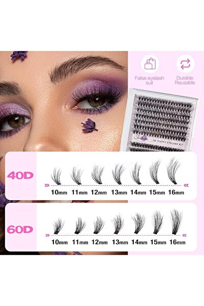 fenshine رموش صناعية طبيعية متجمعة 240 قطعة مختلطة 20D/40D