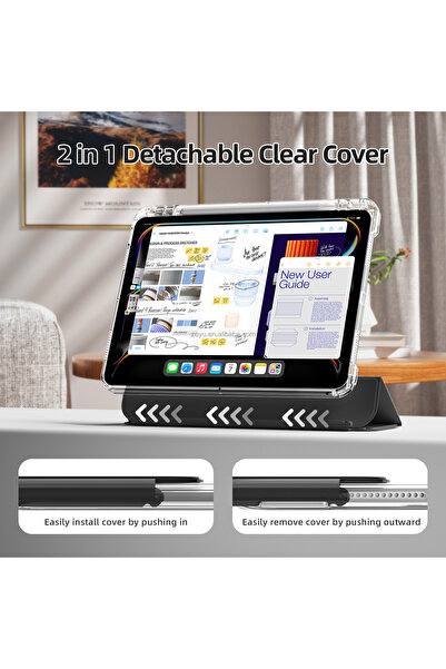 Fogy Apple iPad Mini 6/7 Nesil İle Uyumlu Kılıf Magnetik Kalem Şarj Bölmeli Uyku Modlu Şeffaf Pu Kapak